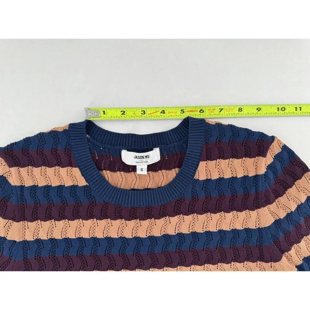Jason Wu Collective Sweater Sz S Striped Eyelet Crochet Academia Preppy Fitted​​ - Picture 9 of 16